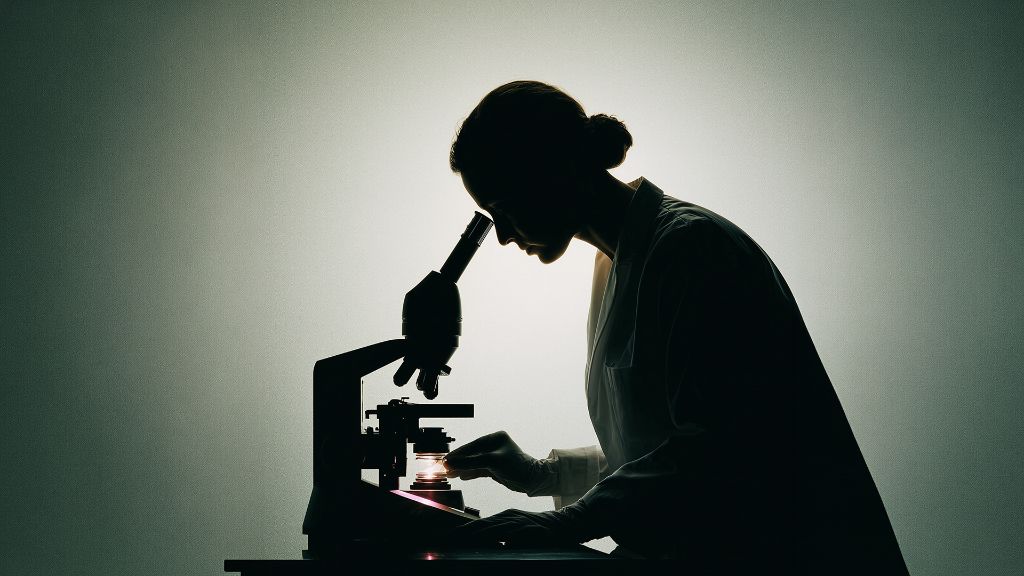 Farmacêutica analisando ao microscópio